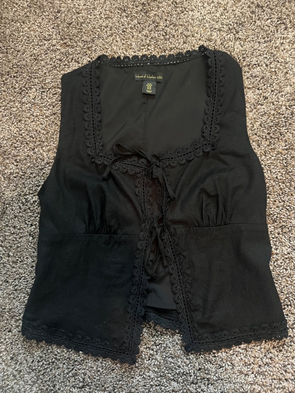 House of Harlow 1960 Black Crochet-Trim Tie-Front Camisole